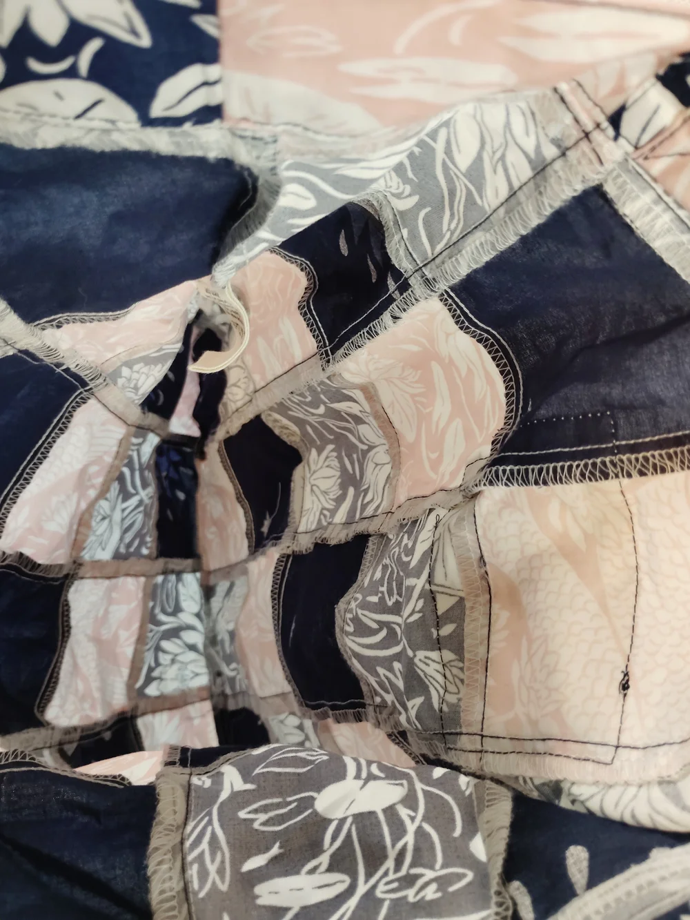 Quilted Patchwork Navy & Blush Shoulder Bag with Eye Motif